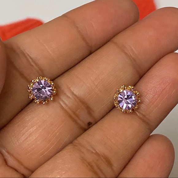 Jewelry - Gold Plated Purple CZ Royal Crown Stud Earrings